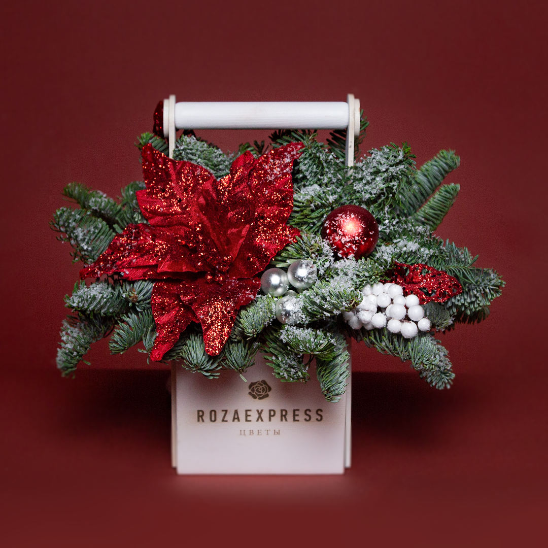 заказать букет Белый ящик с пуансеттией
