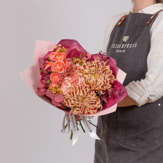 заказать букет Хризантемы Виена Купер и гортензия